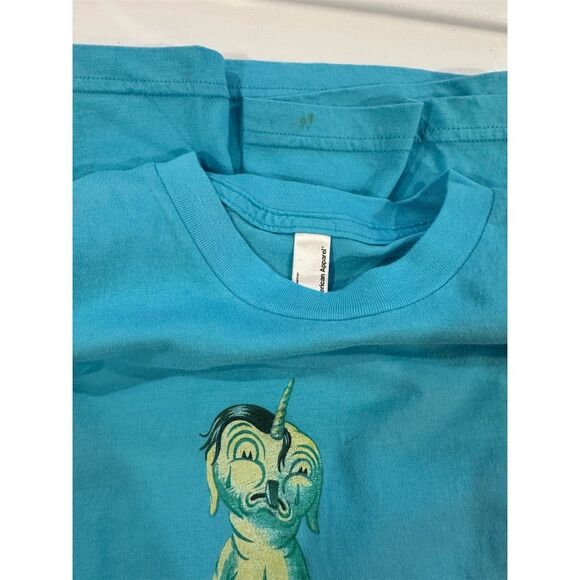 Vintage American Apparel Graphic T-Shirt Unisex M Blue artist rainbow art - Picture 9 of 9